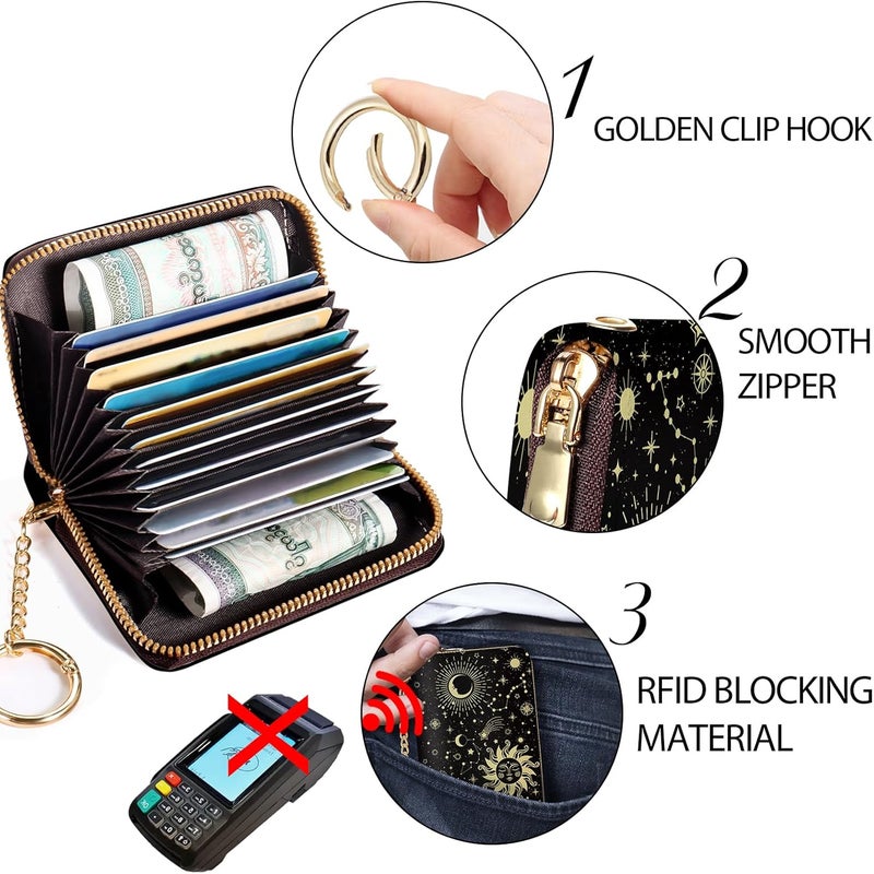 Yonlevres Credit Card Holder RFID Wallet, Small Card Holder Wallet for Women with Keychain Zipper, Funny Leather Print Credit Card Wallets Accordion Gift - Image 5